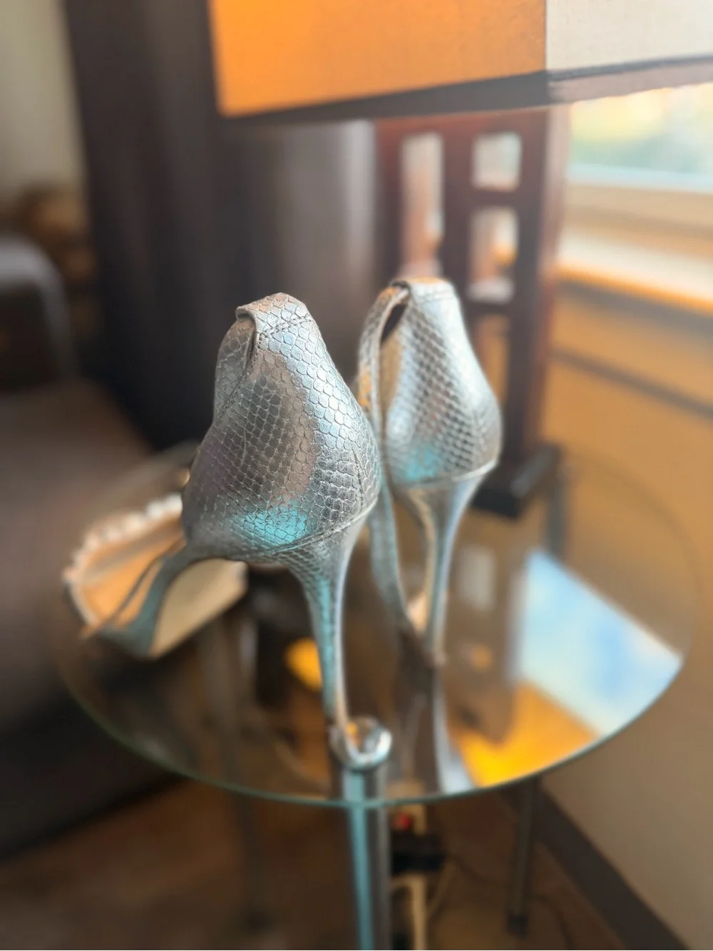 Michael Kors Silver Embellished Snake-Texture Stiletto Sandals